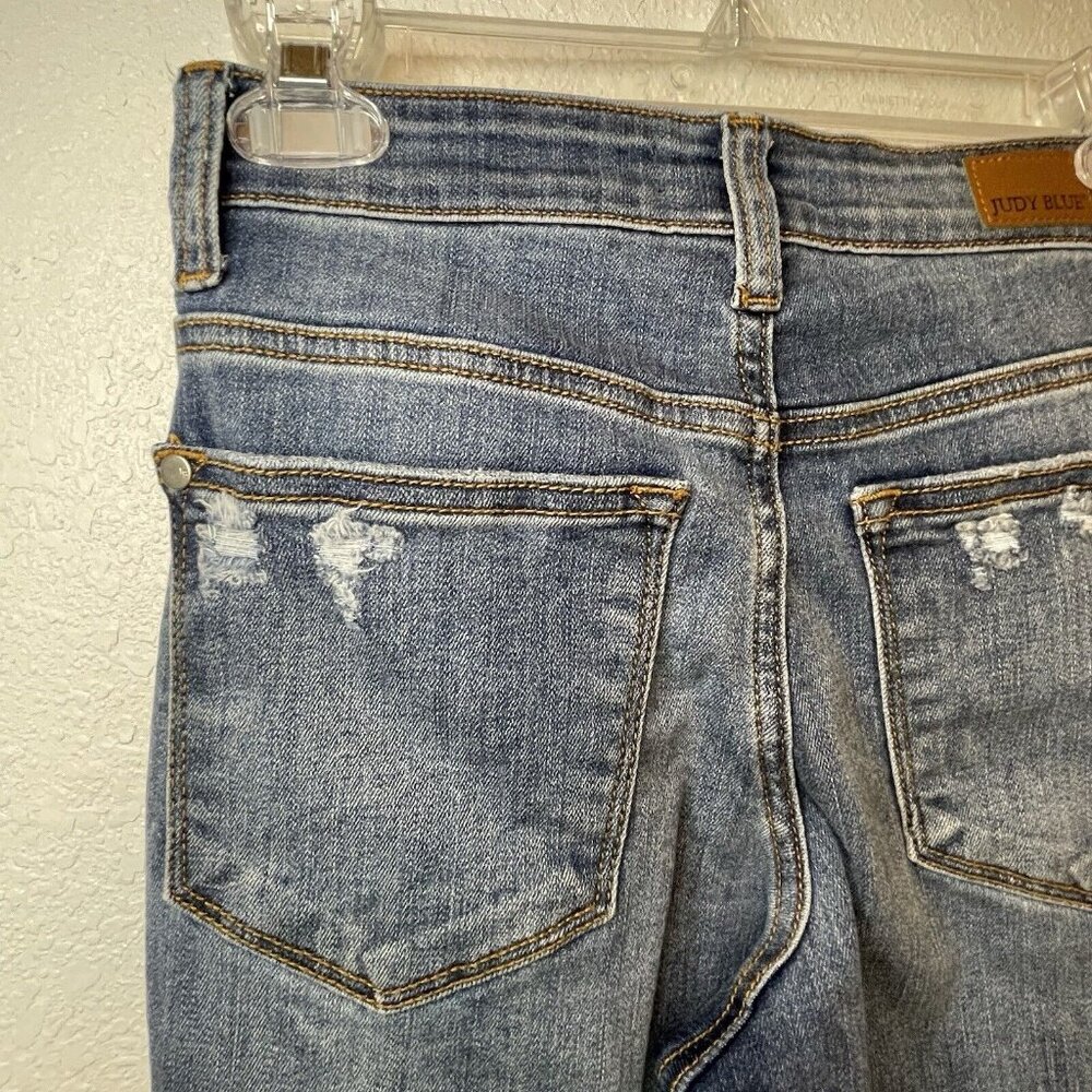 Judy Blue Slim Fit Jeans 0/24 Distressed Medium Wash Mid Rise Stretch Denim - Picture 9 of 13